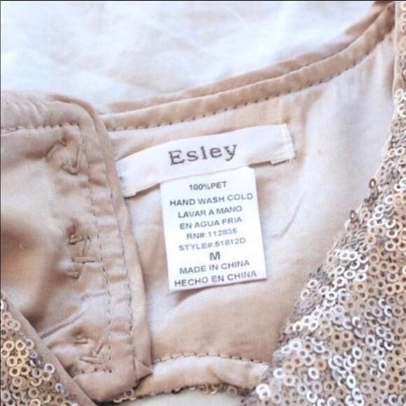 NEW Esley Rose Gold Bronze Metallic Sequin Open Back Tank Top Mini Dress M - Picture 7 of 7